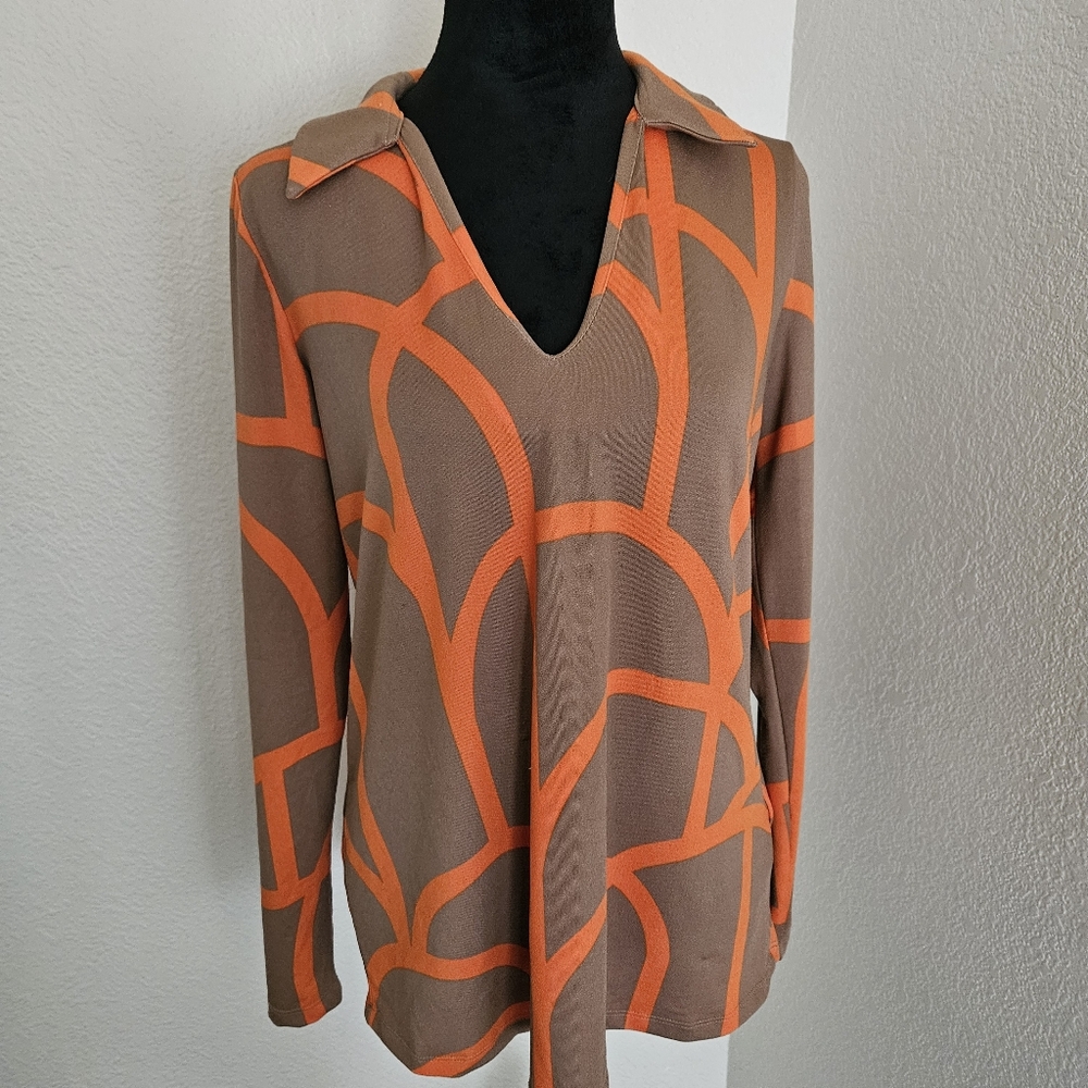 Brown and Orange Long Sleeve Top